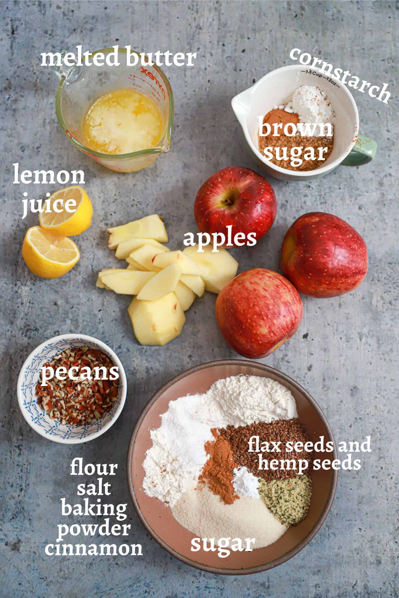 Apple Crisp Recipe with No Oats Ingredients Flatlay