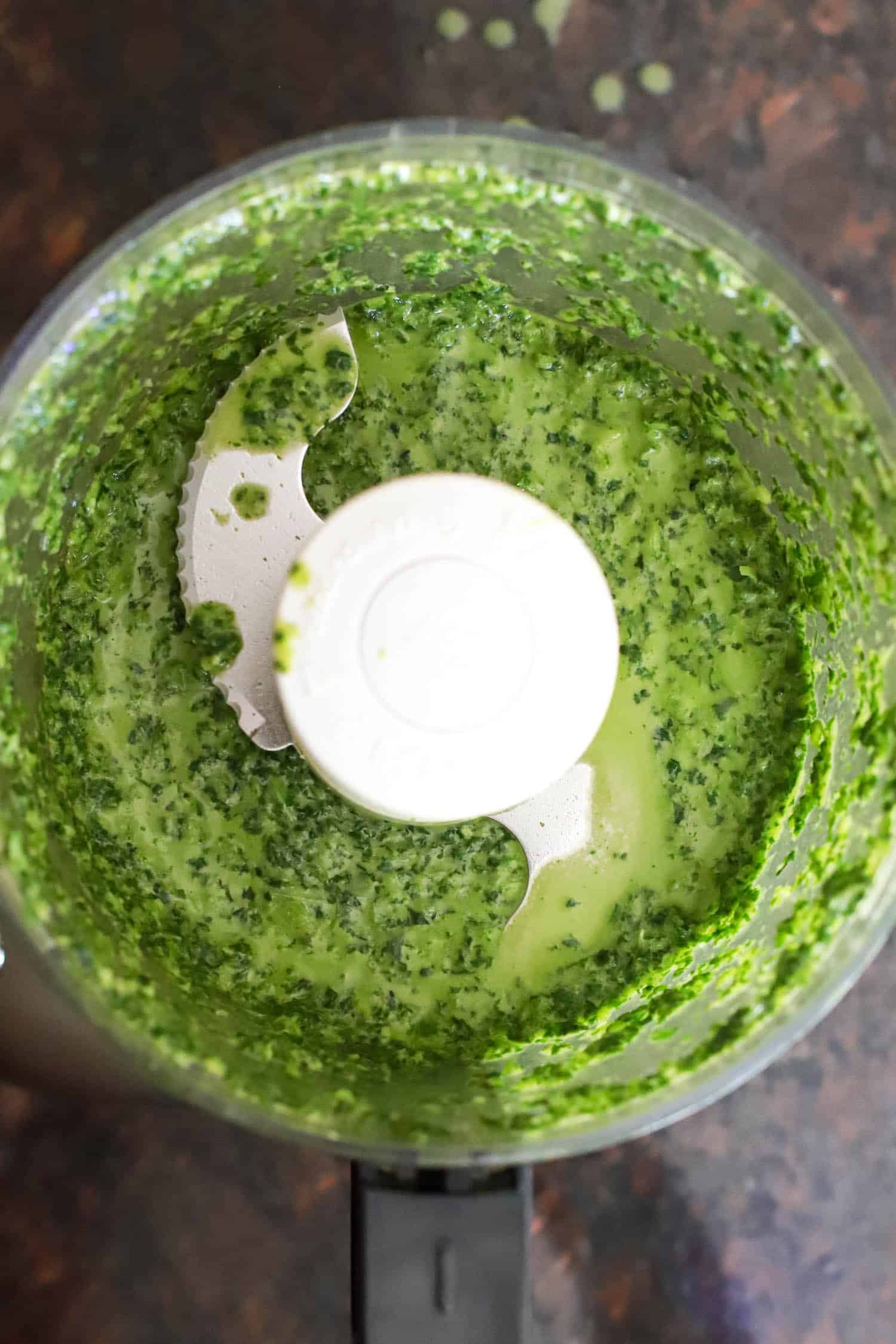 Green paste for cilantro lime rice in food processor.