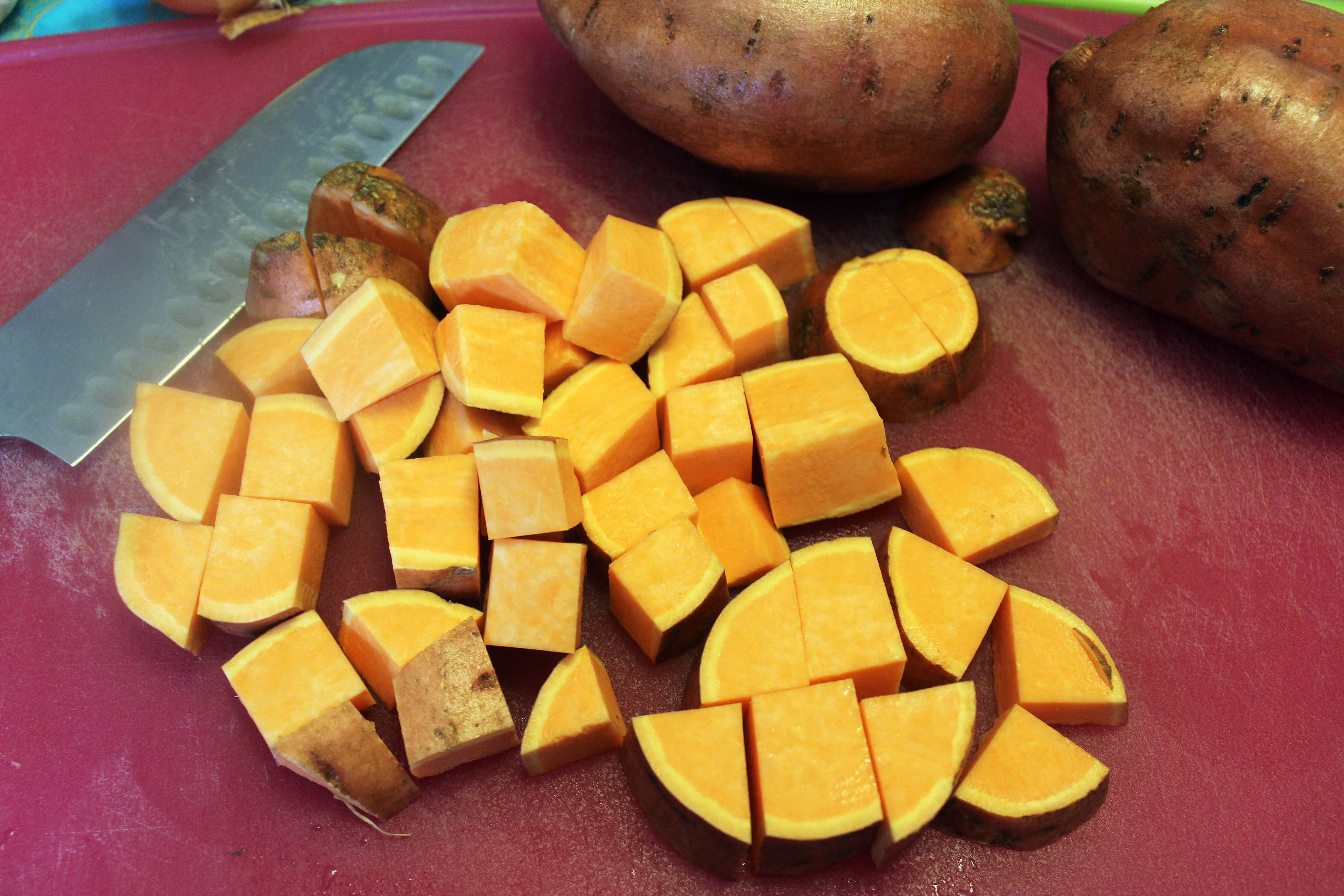 Make chunks of sweet potatoes