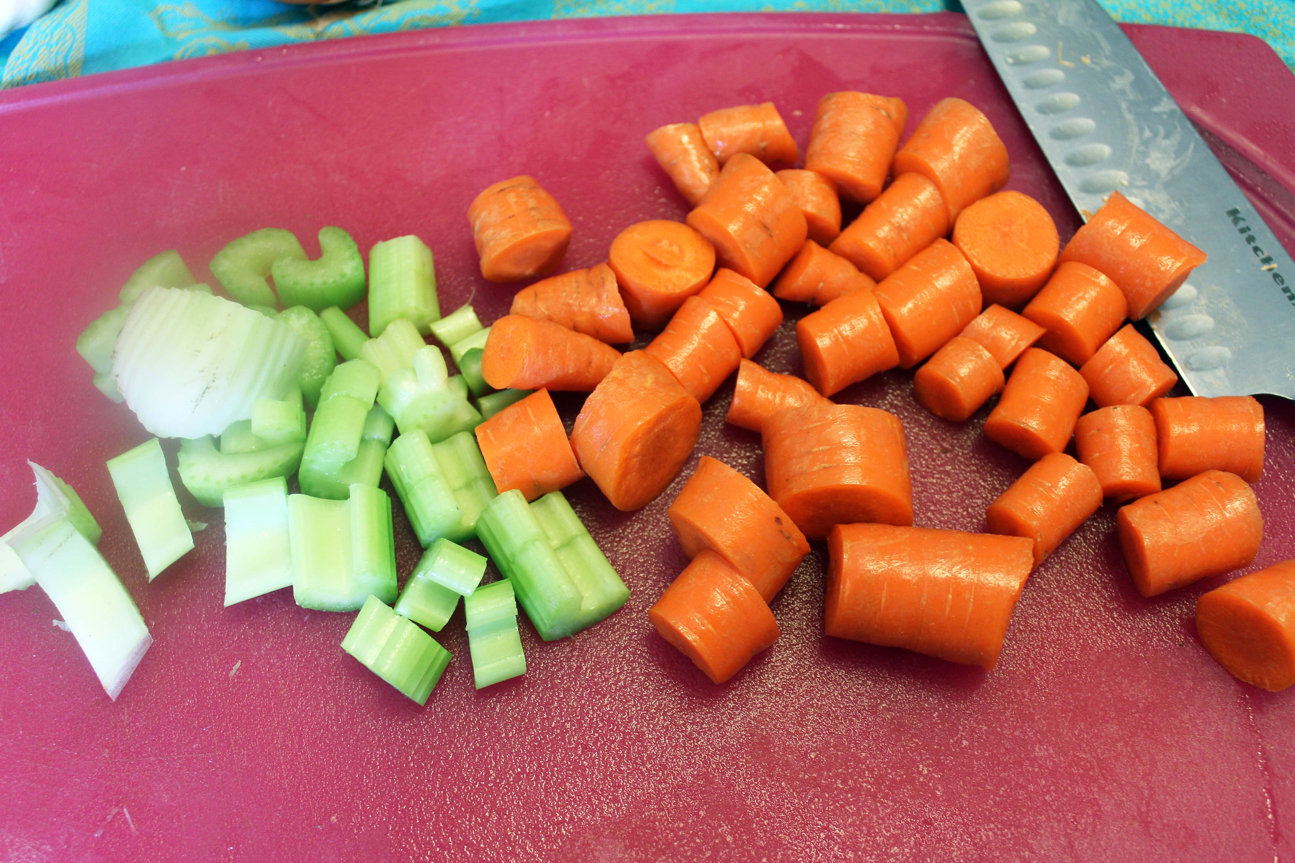 Make large chunks of celery and carrot