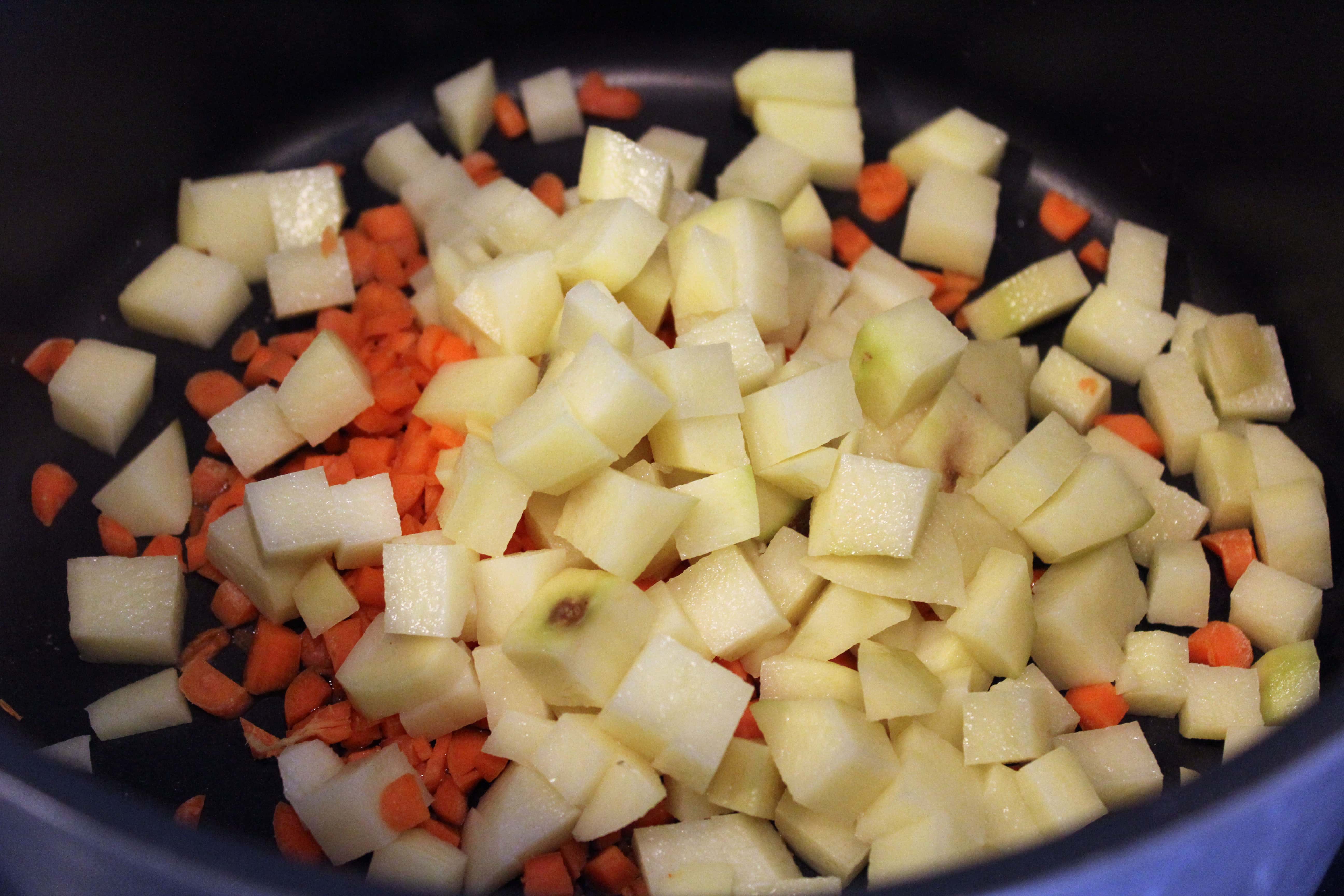 Add carrot and potato to pot first