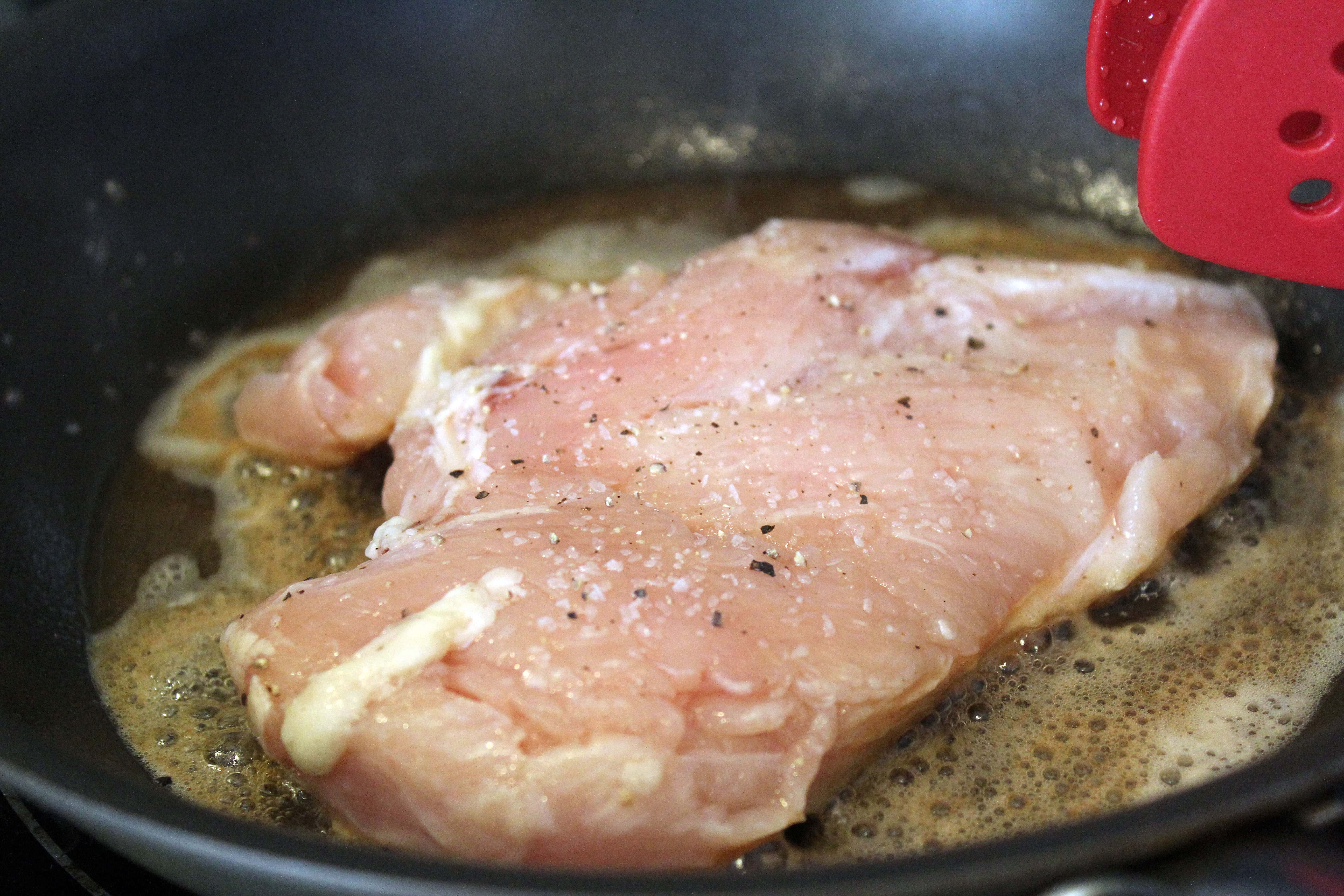 Add chicken to foaming butter