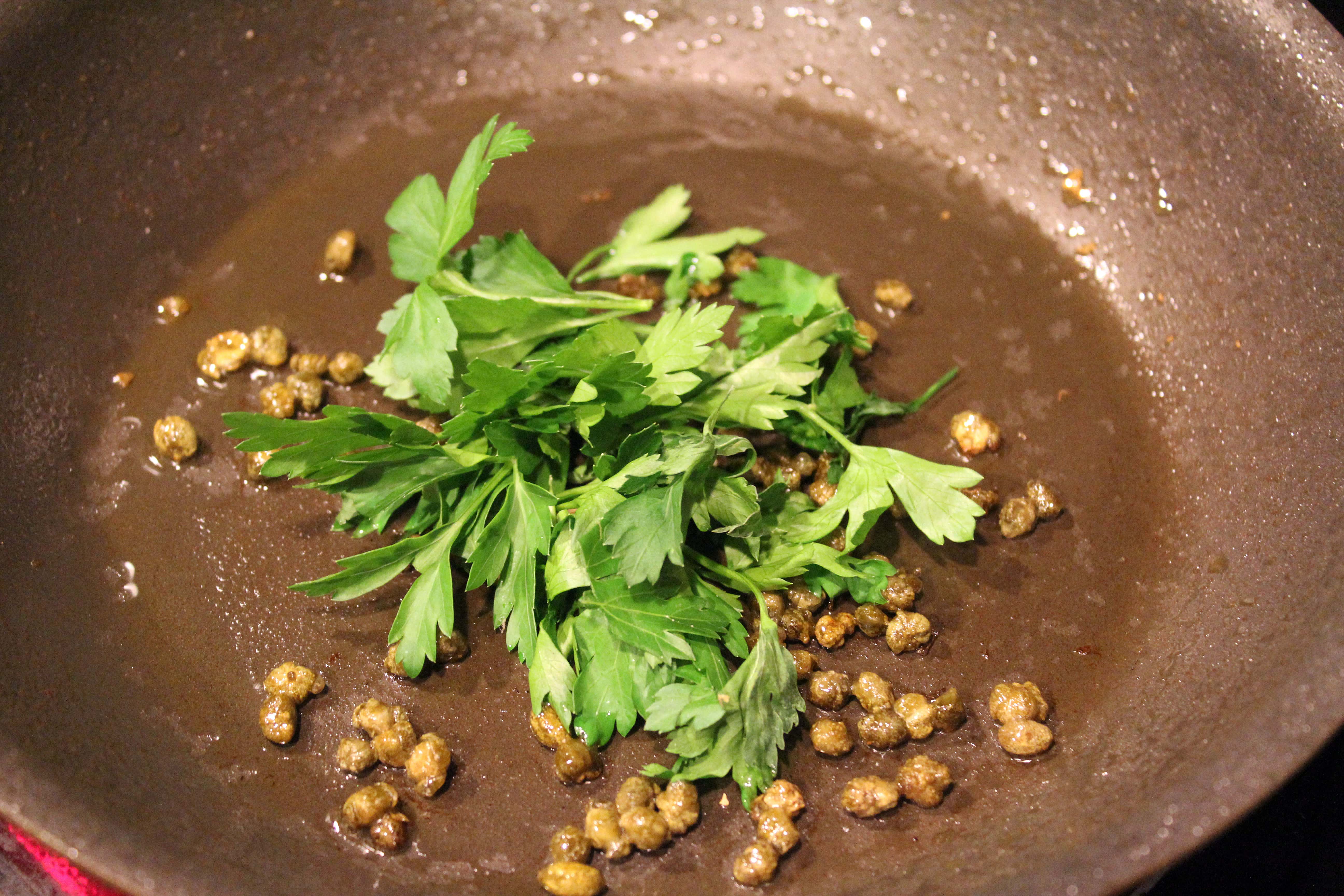 Add parsley to crispy capers