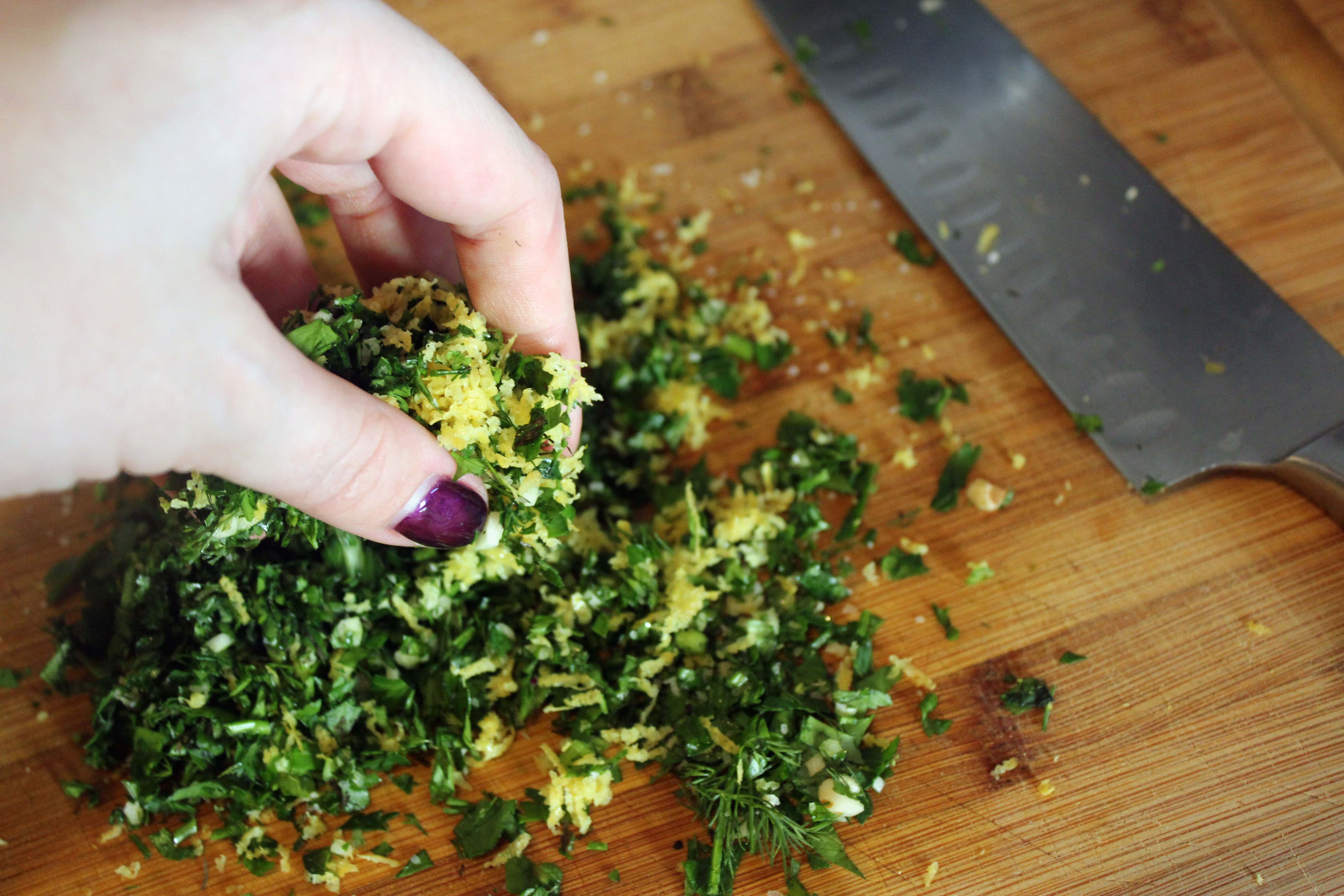 Blend zest into parsley with fingers