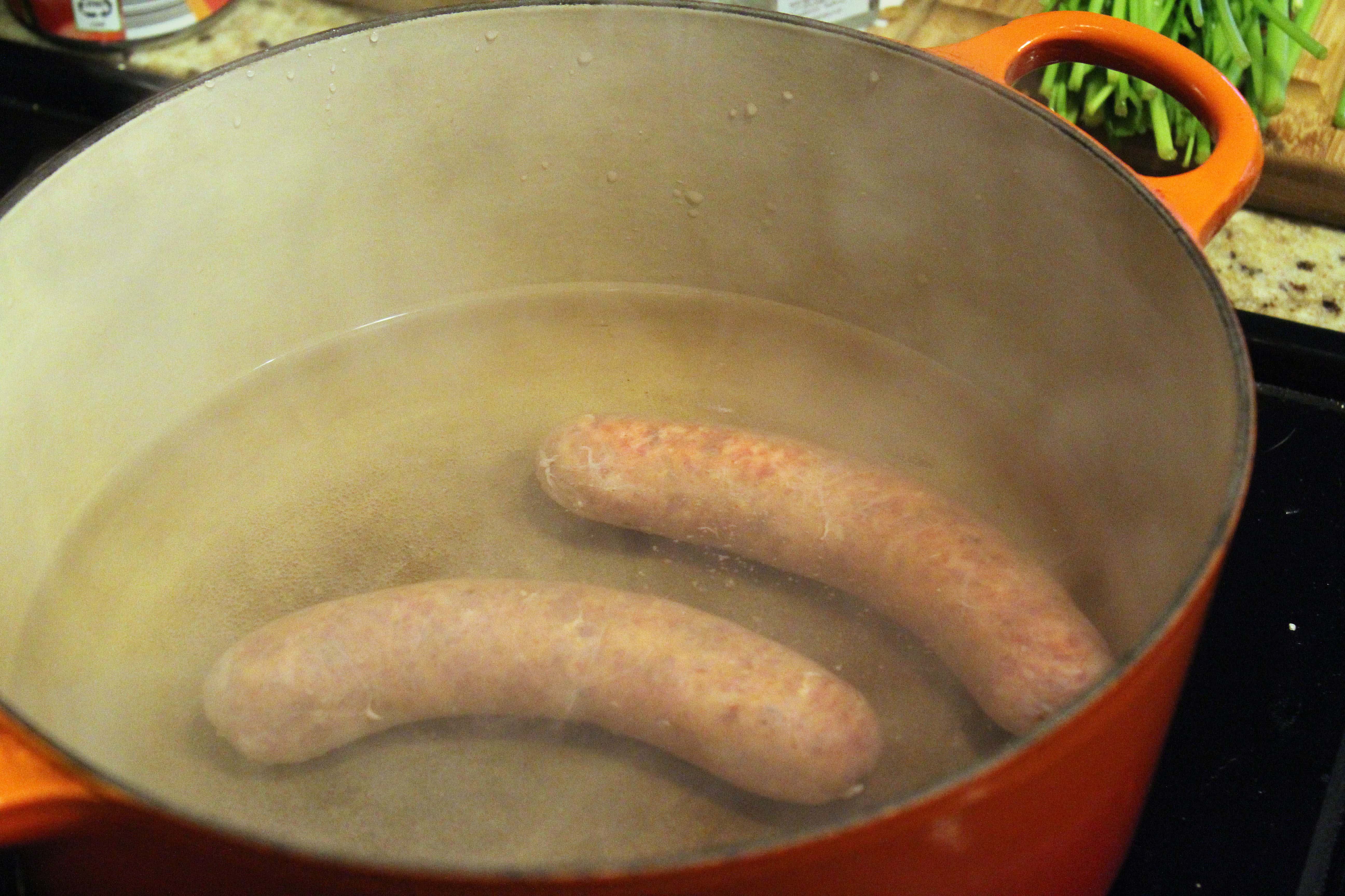 Boil sausage for 5 minutes