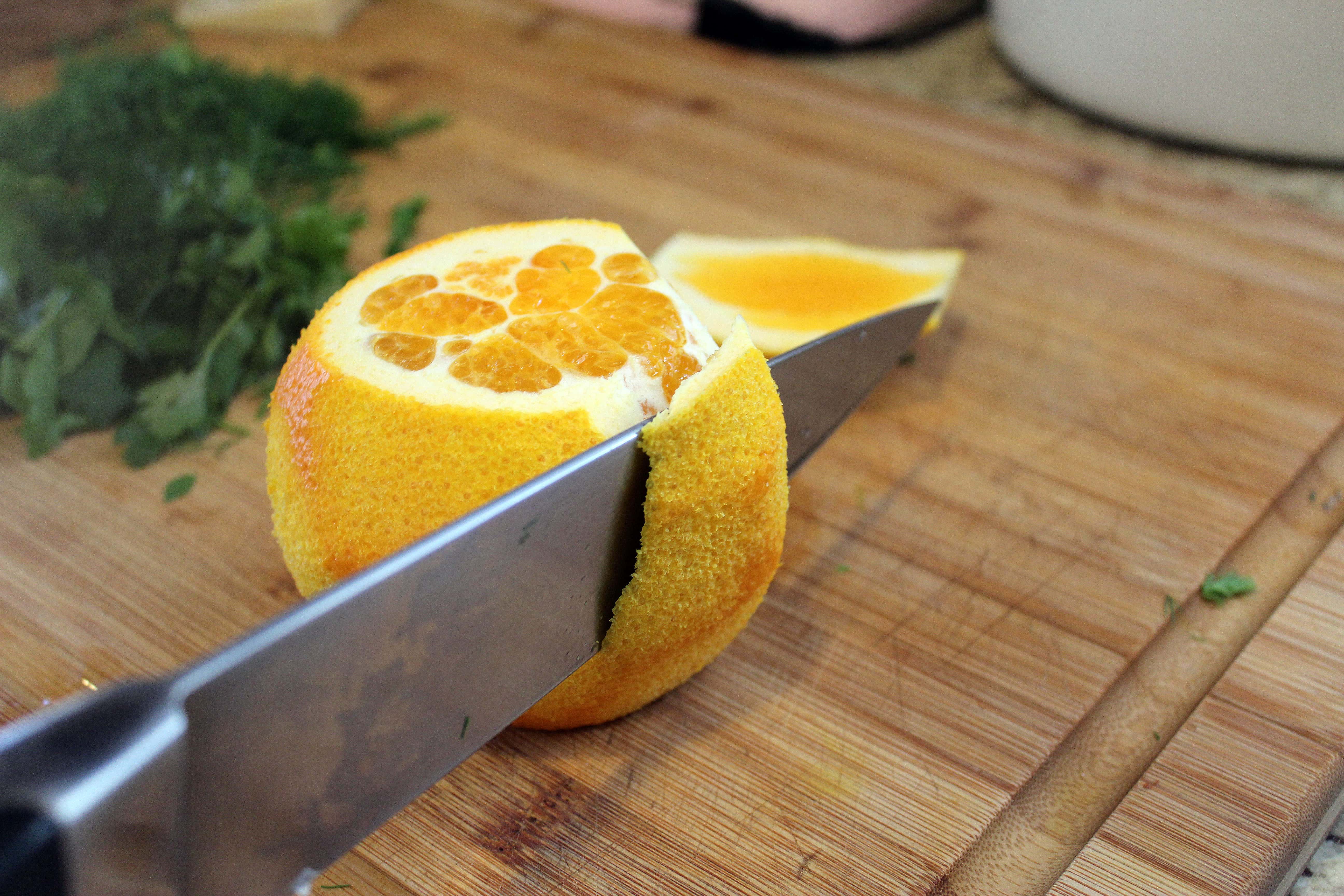 Cut off sides of orange peel