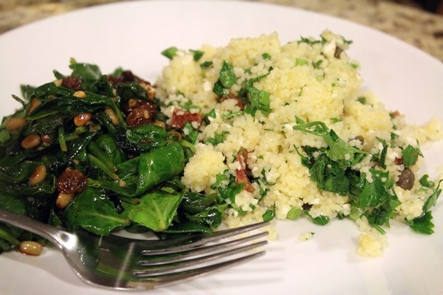 Dinner of spinach and couscous