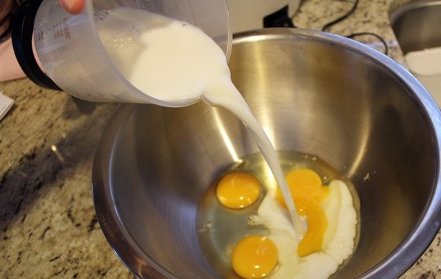 Add milk mixture to eggs