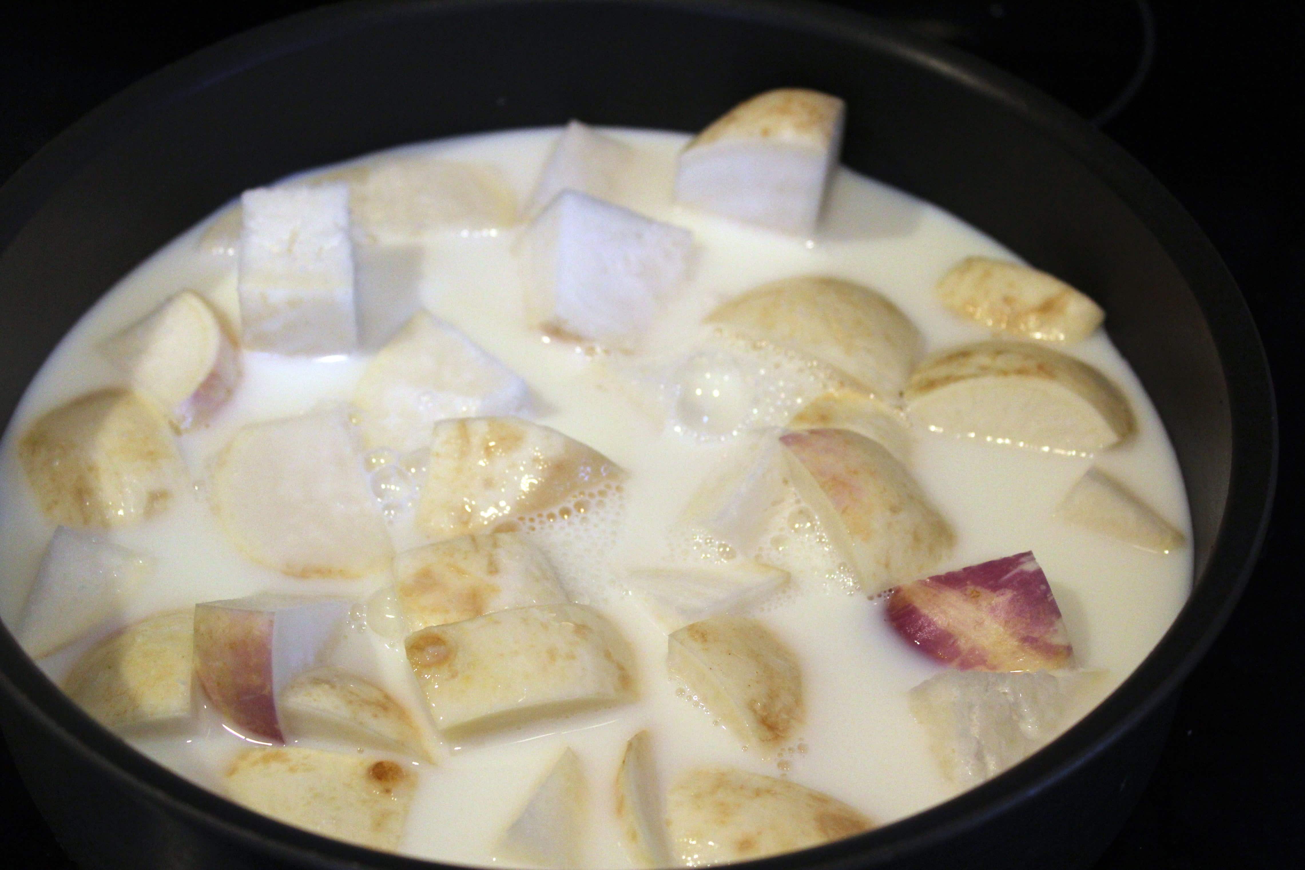 Add milk to turnips