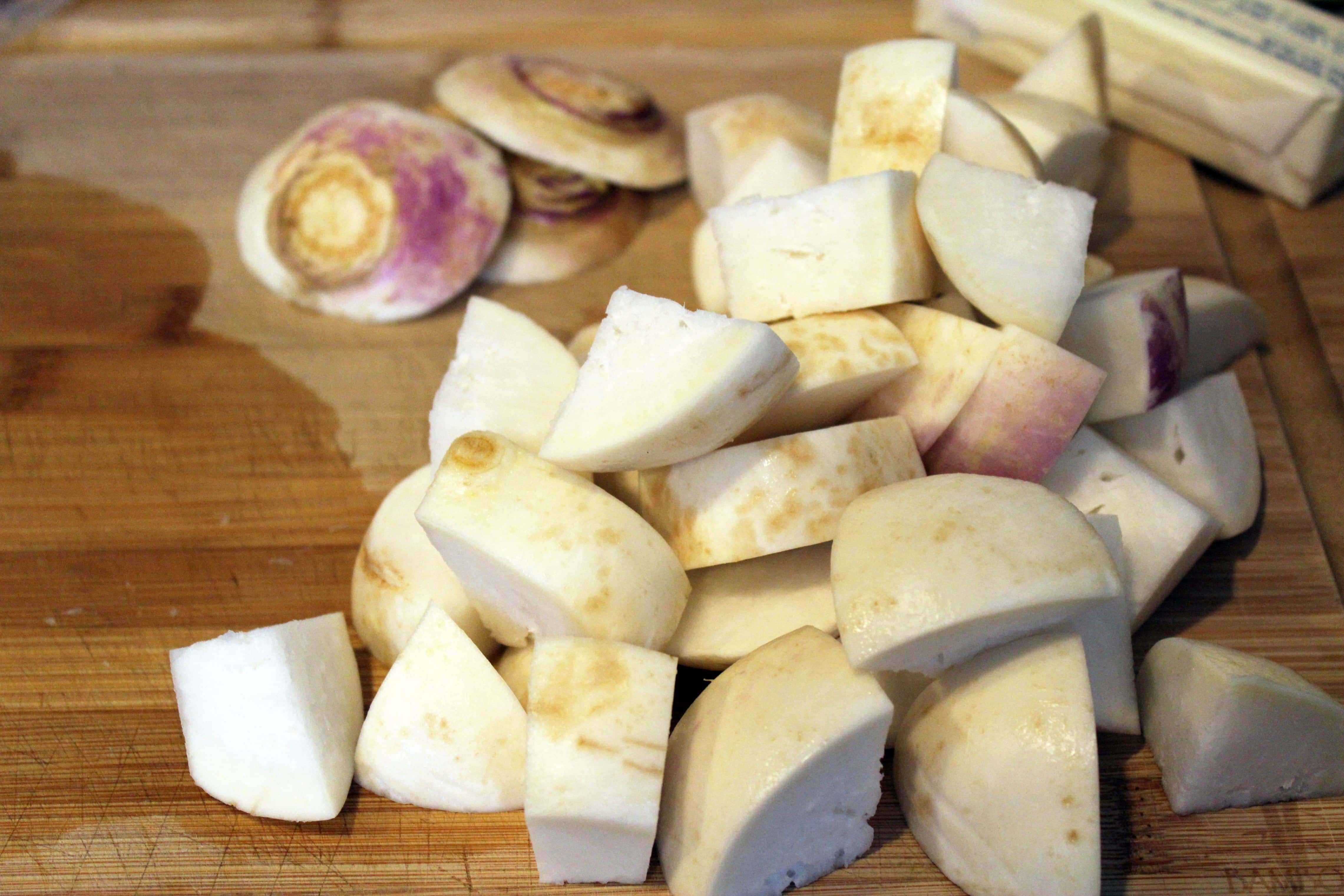 Cut turnips into chunks