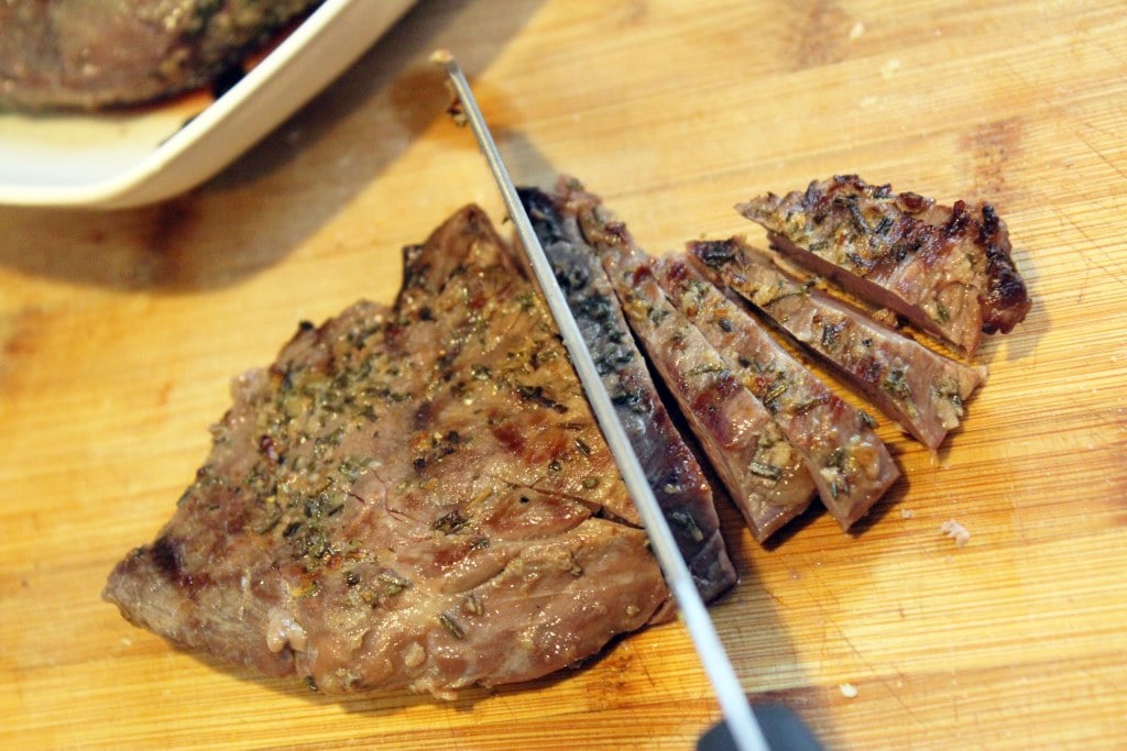 Thinly slice steak once rested