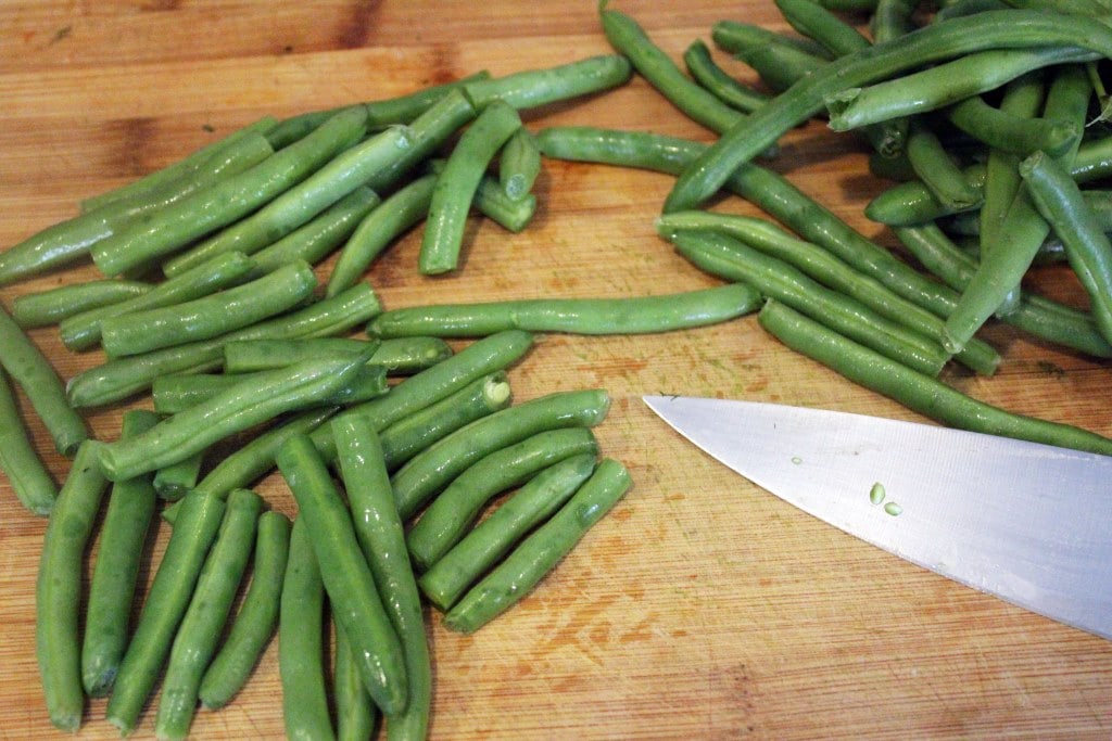 Cut green beans into lengths