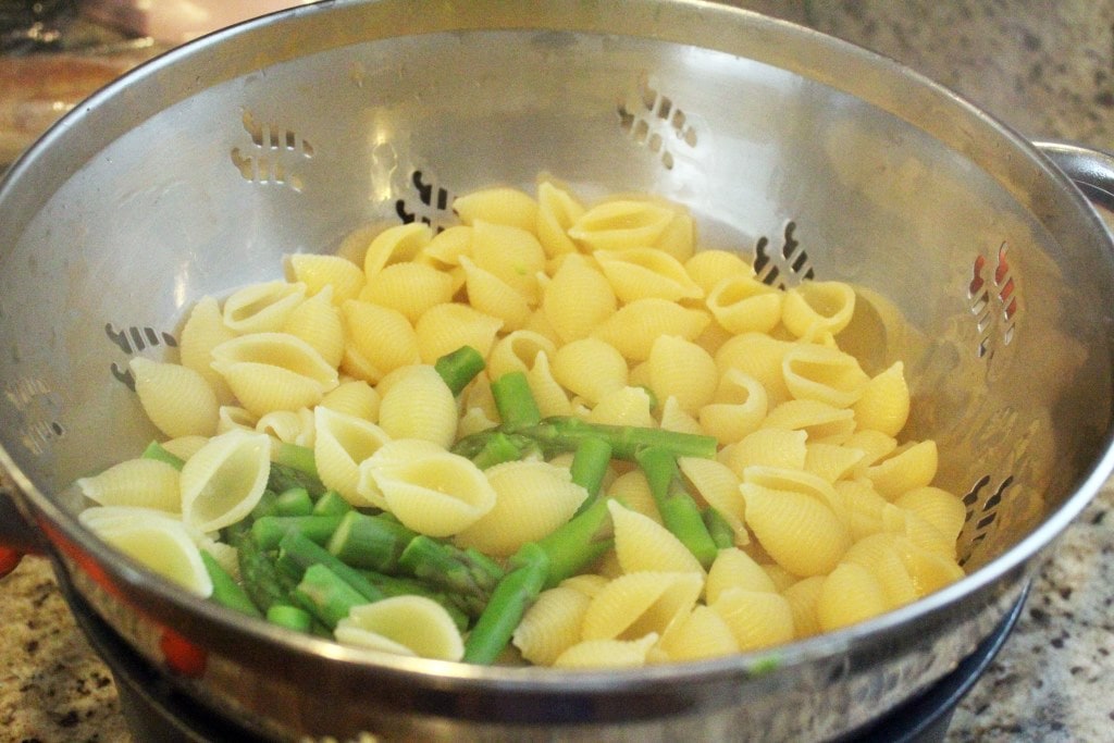 Drain asparagus and pasta