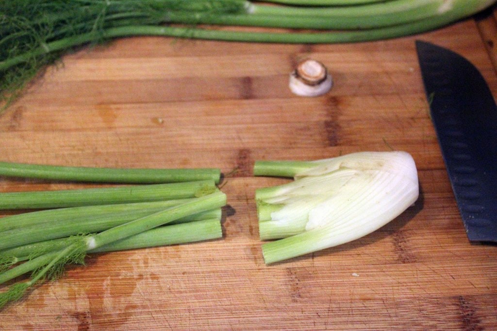 Slice off fennel tops