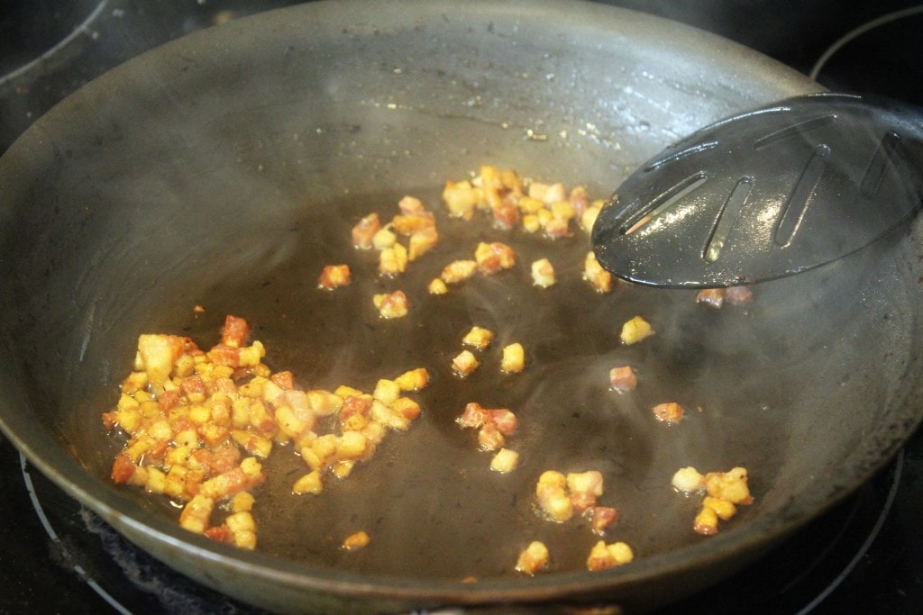 Cook pancetta until crisp