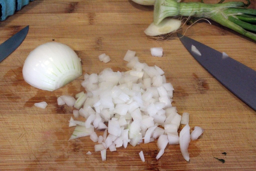 Finely dice onion