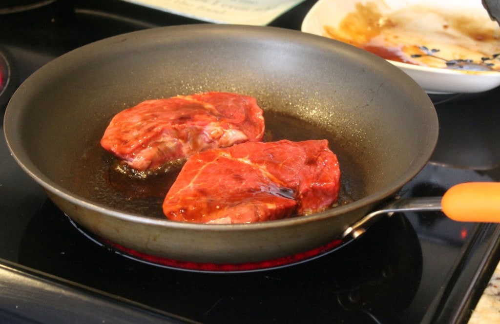 Sear steaks on side one
