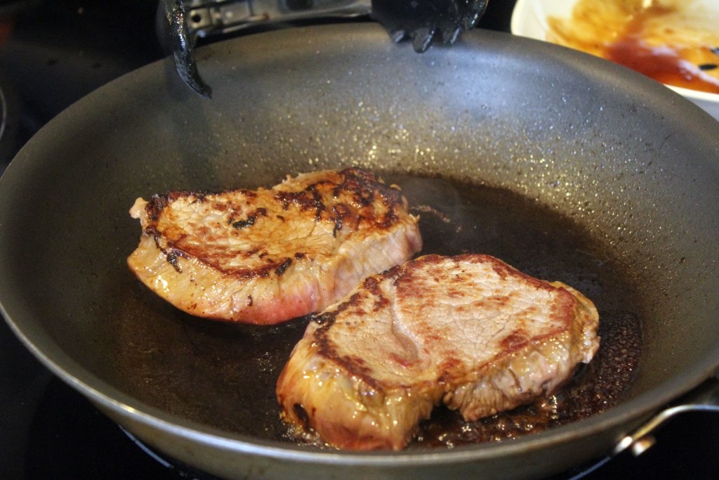 flip steaks when crispy