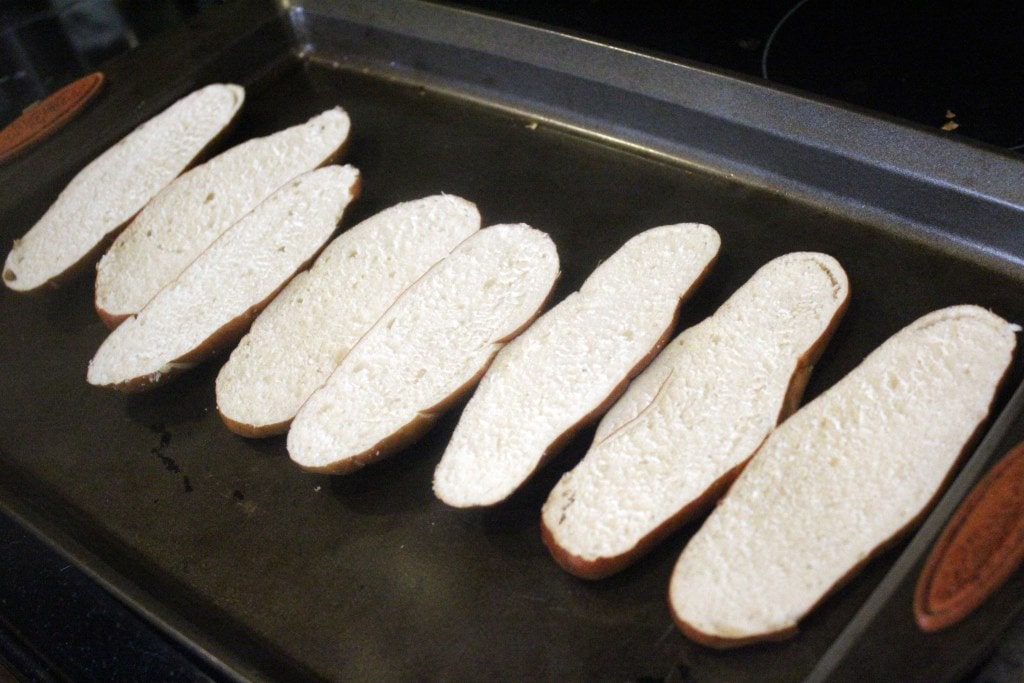 Arrange bread for initial broil