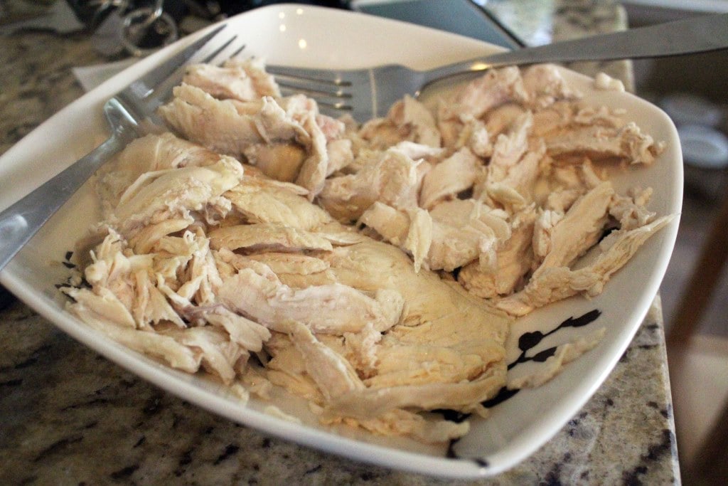 Shred chicken with two forks