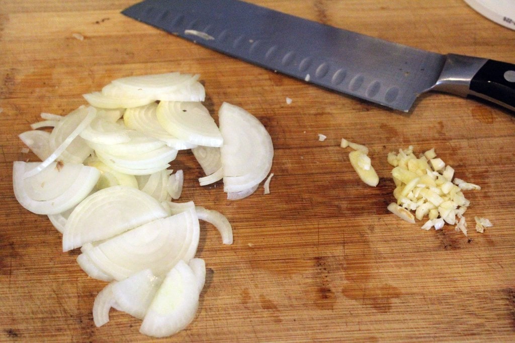 Prep onion and garlic