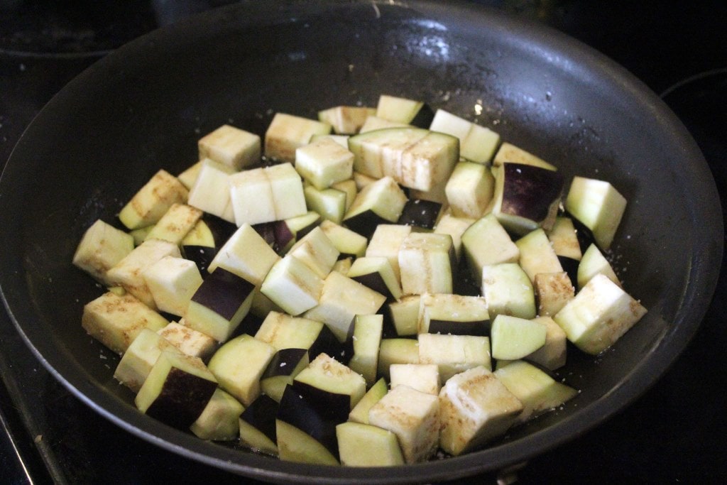 Start searing eggplant