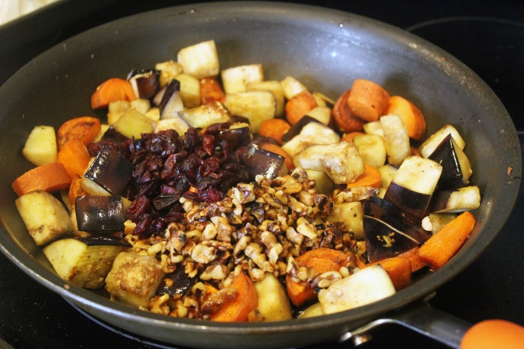 Add craisins and walnuts to veggies