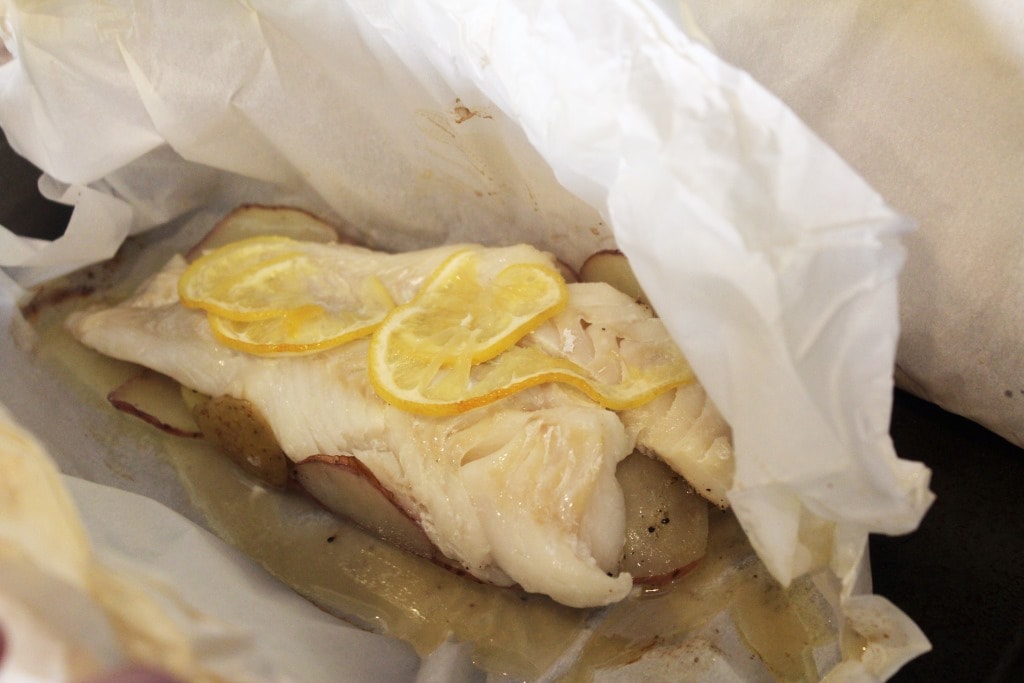 Cooked fish in parchment