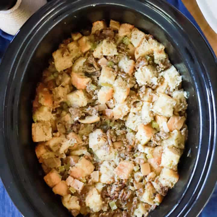 Crock Pot Stuffing with Sausage and Apples - My Therapist Cooks