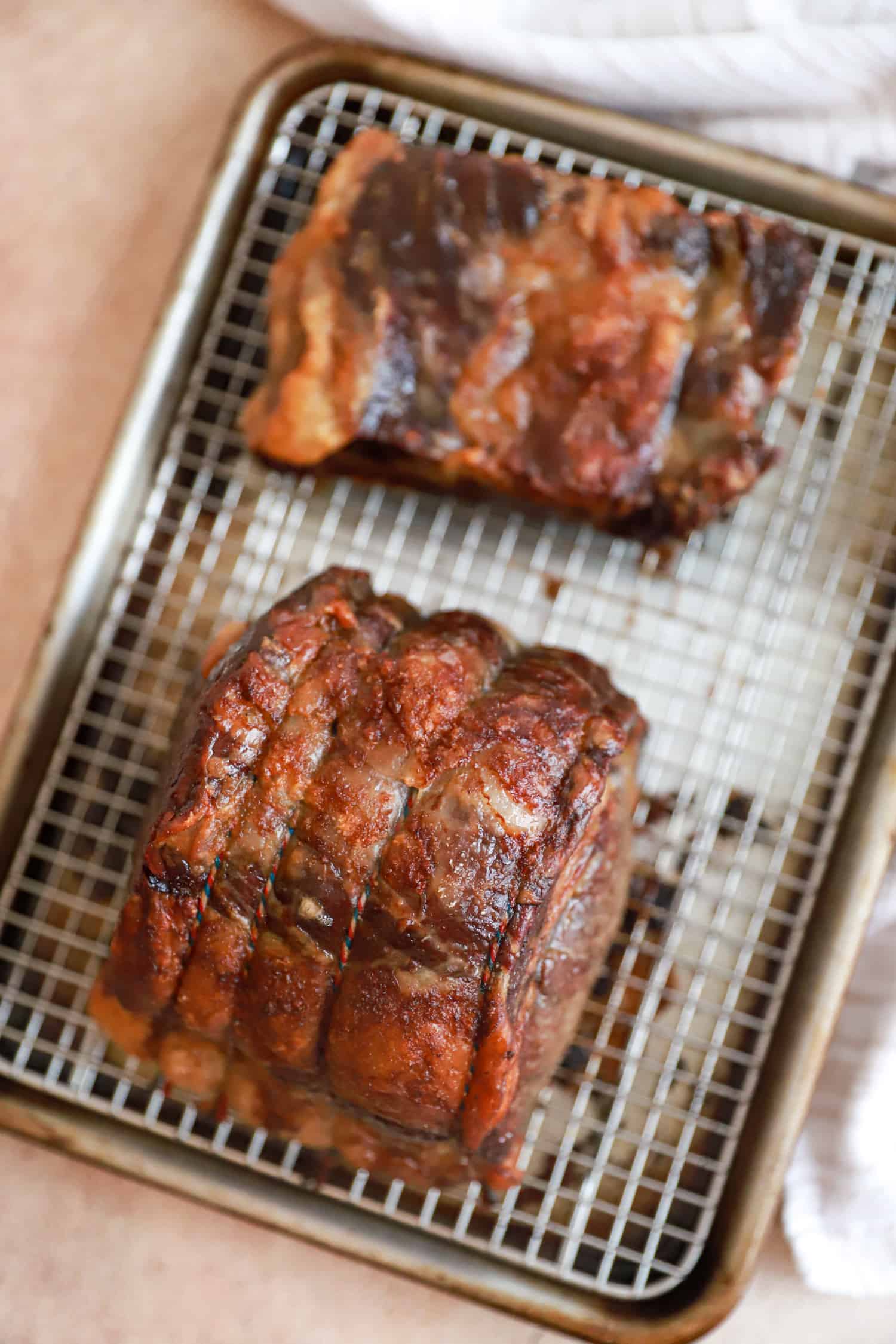 oven roasted boneless prime rib with roasted rib bones.