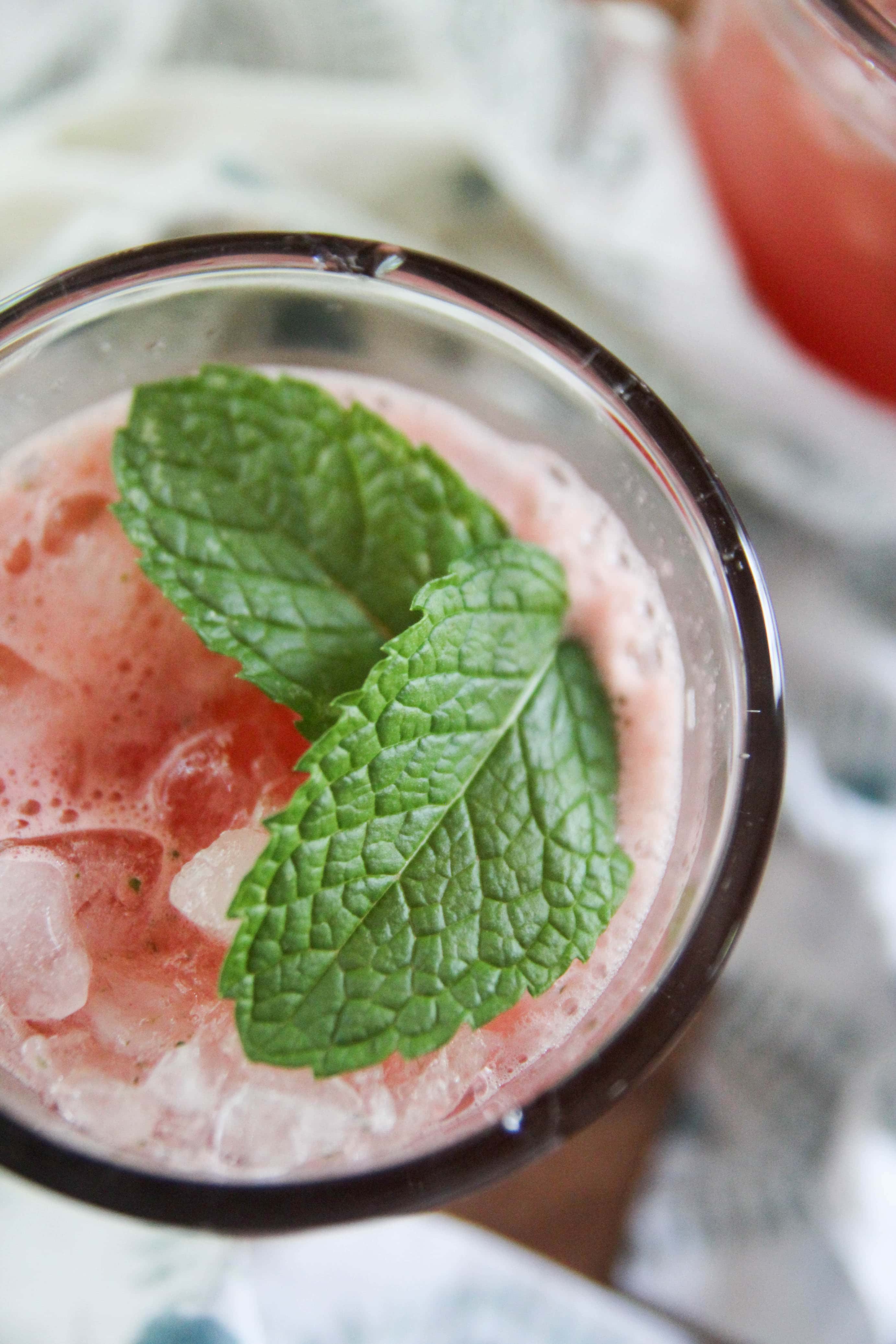 top view of watermelon water with mint leaves