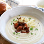 Roasted Cauliflower Soup with gruyere and bacon recipe by funnyloveblog.com