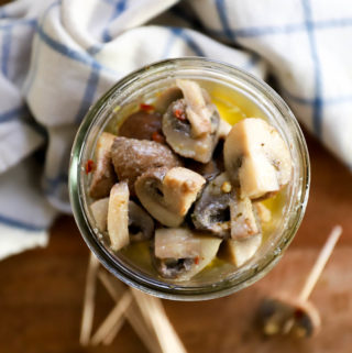 jar of marinated mushrooms