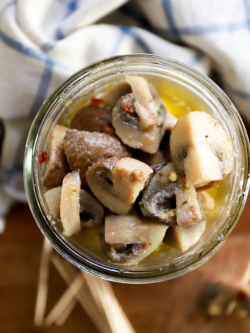 jar of marinated mushrooms