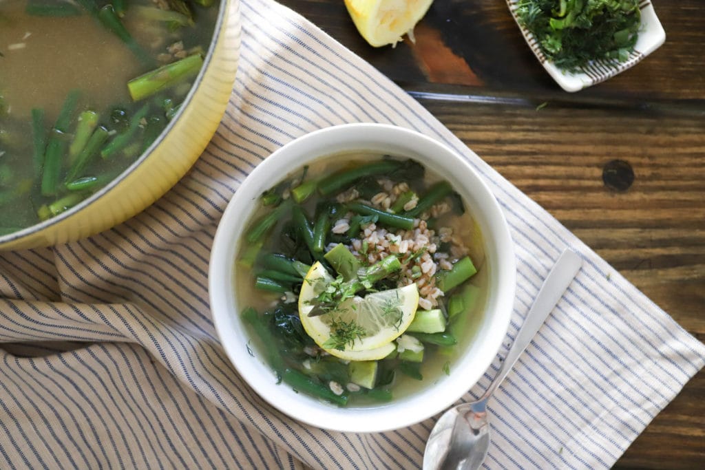 broth based soups with spring veggies