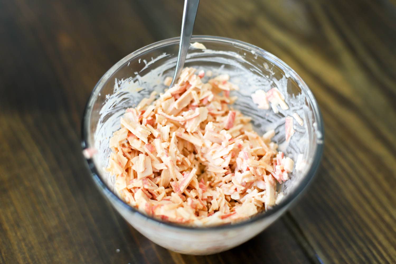 small bowl of spicy kani salad.