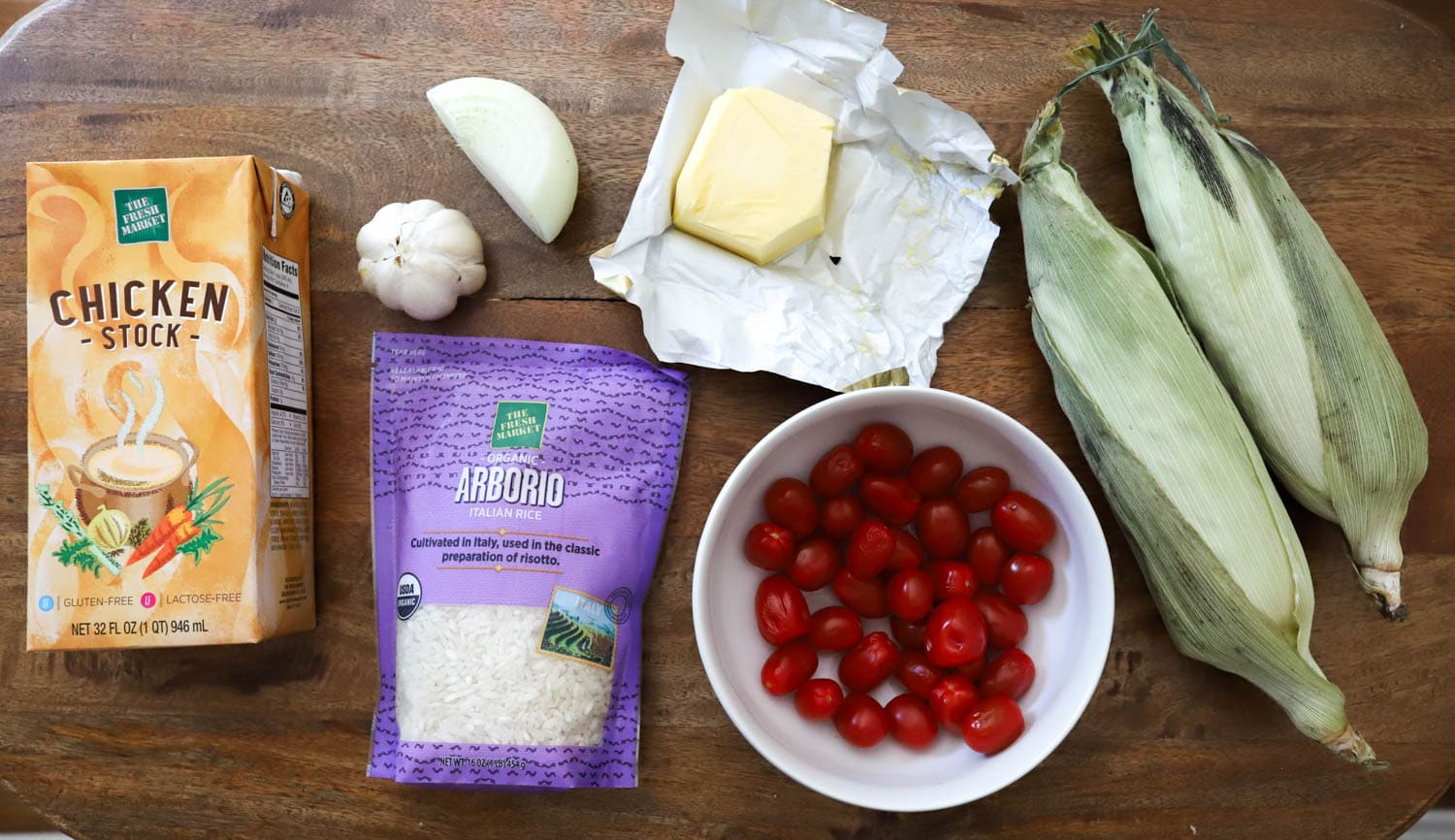 ingredients for homemade risotto with corn