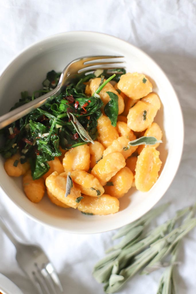 sweet potato gnocchi with spinach