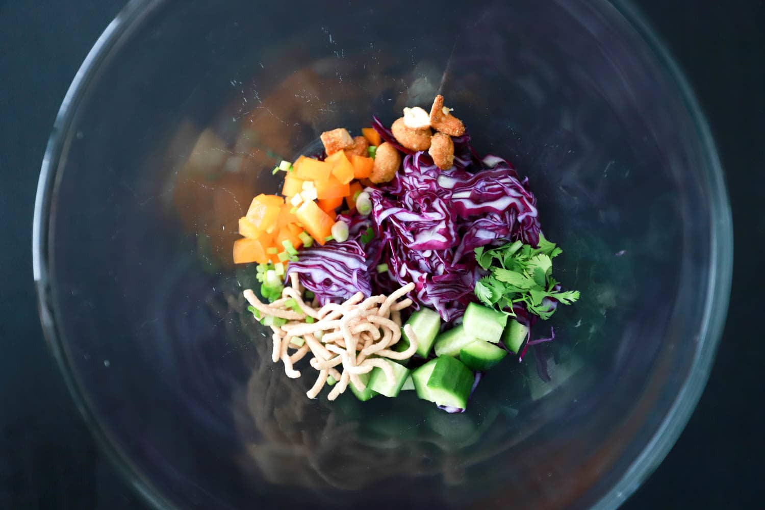 Spicy Peanut Sauce with red cabbage chopped salad. Perfect for meal prepping!
