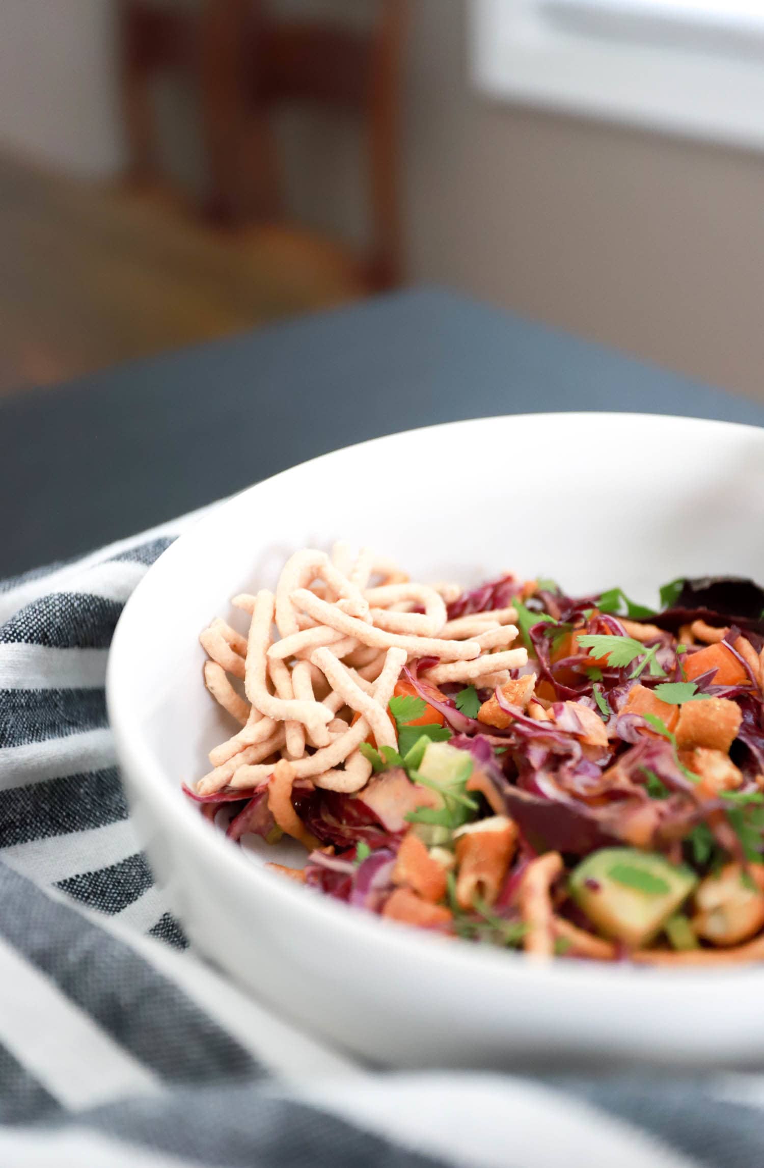 Spicy Peanut Sauce with red cabbage chopped salad. Perfect for meal prepping!