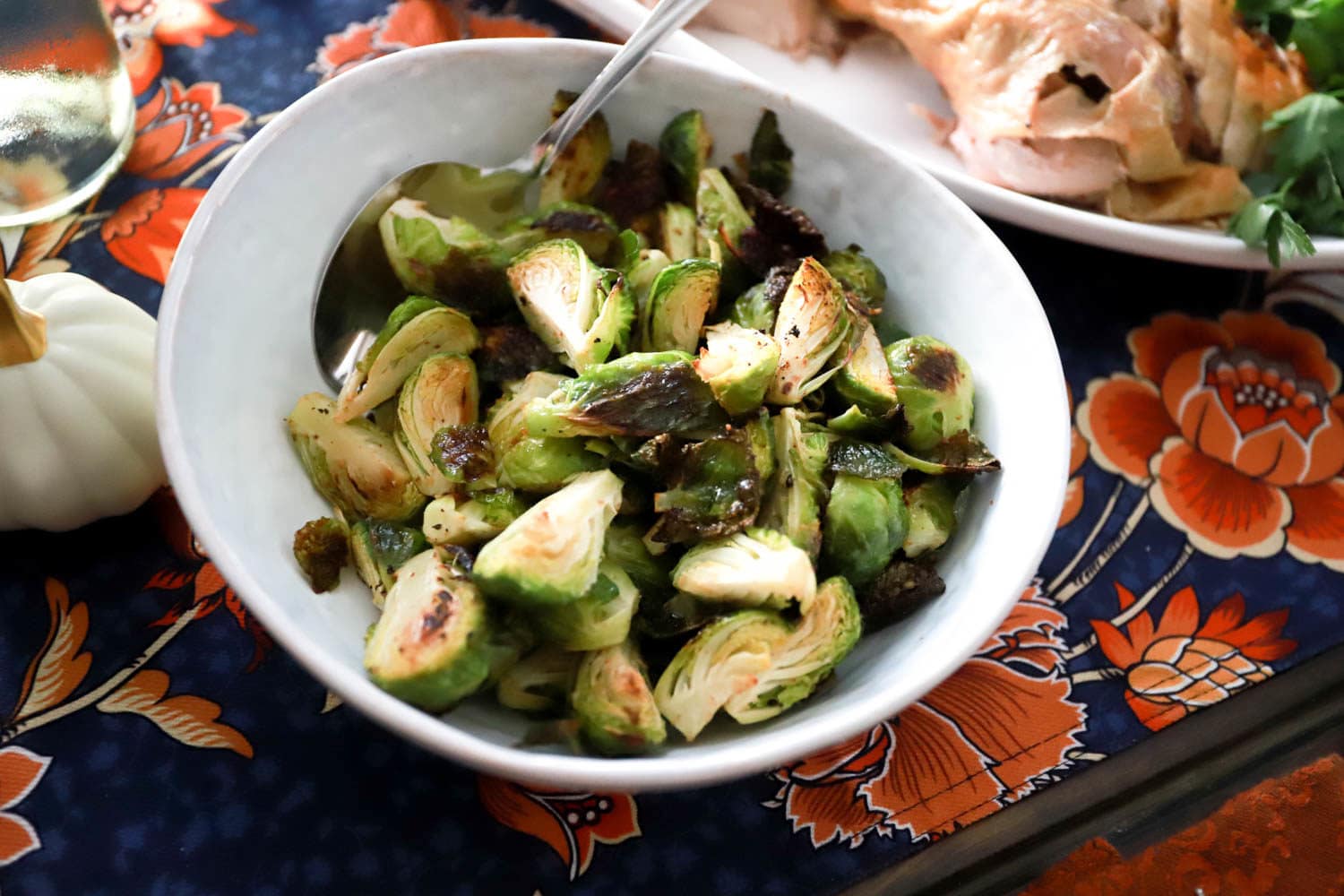 oven roasted, spiced brussels sprouts for Thanksgiving