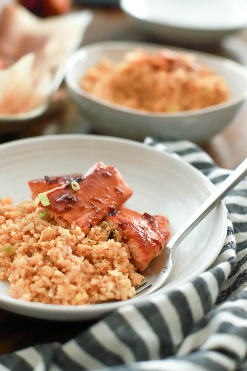 Kimchi Fried Rice with Salmon