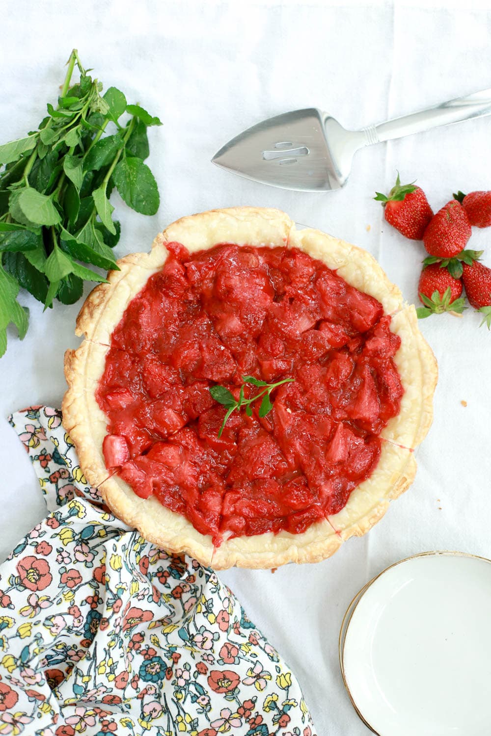 strawberry pie with fresh mint