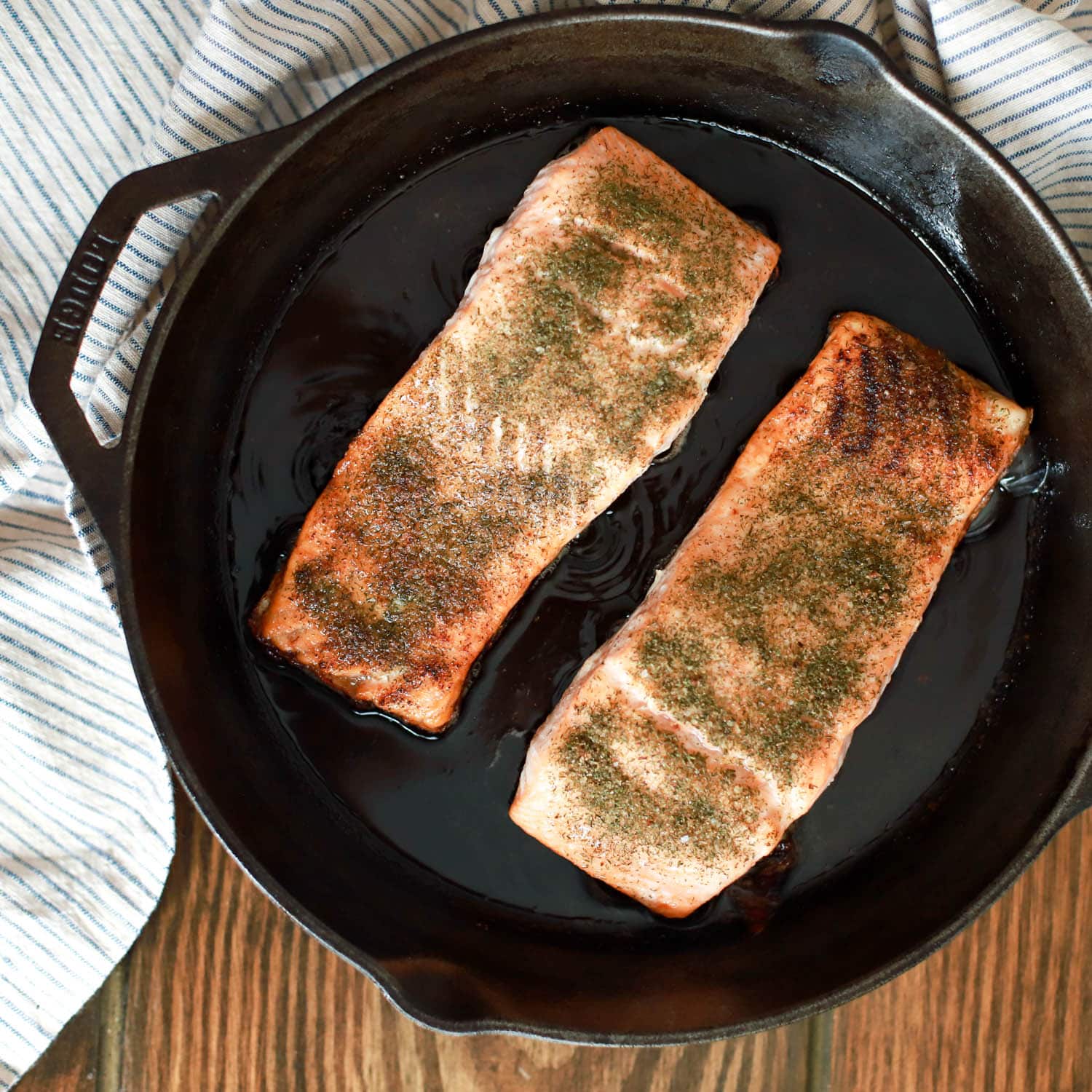 Pan Seared Salmon In A Cast Iron Skillet