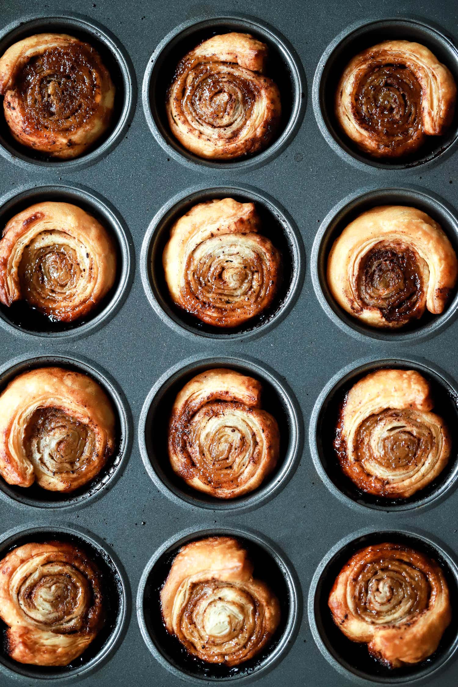 mini cinnamon rolls in mini muffin tin