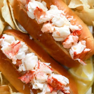 close up two connecticut lobster rolls