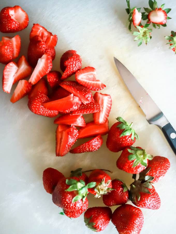 fresh strawberries sliced and hulled with knife