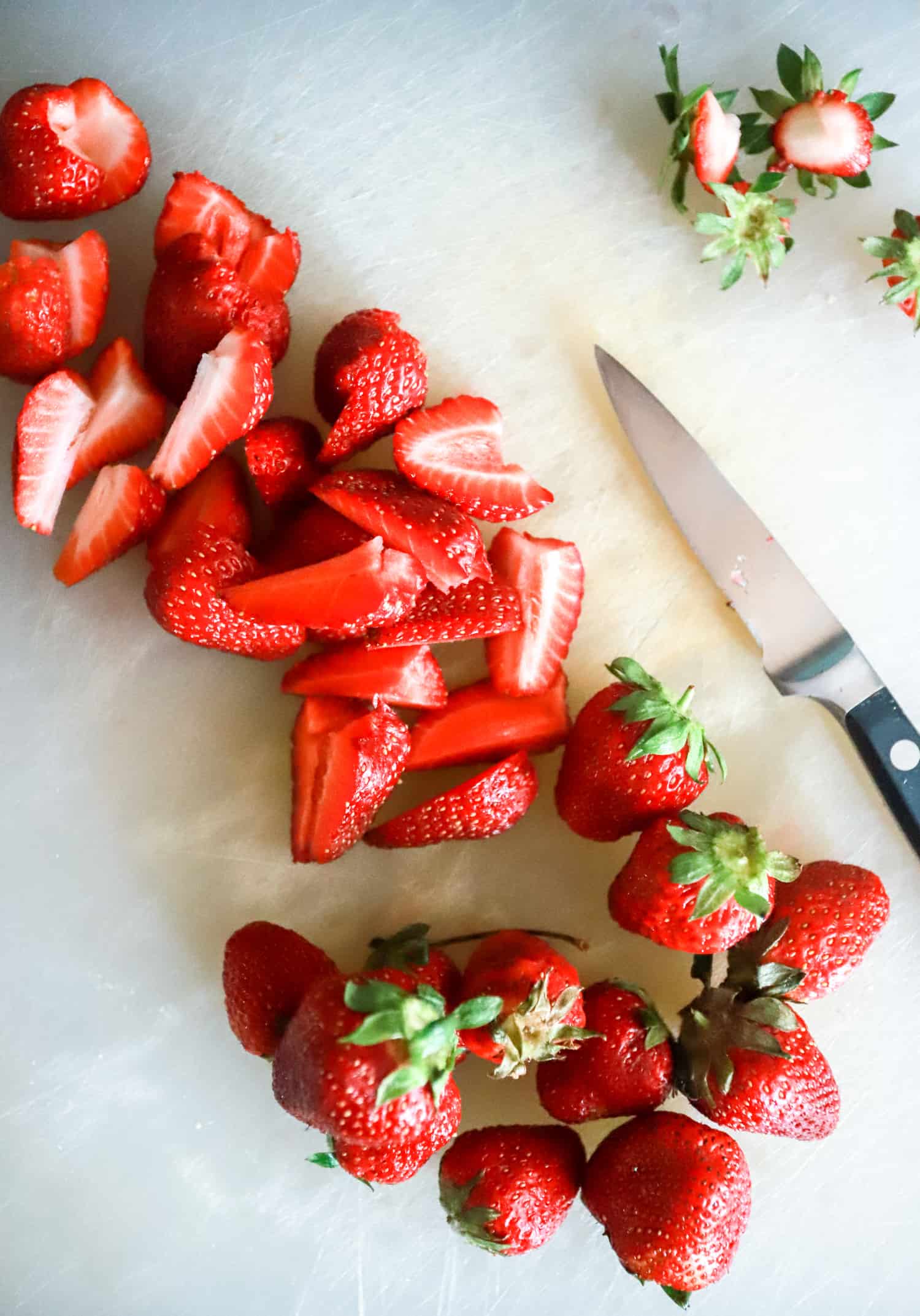 fresh strawberries sliced and hulled with knife