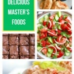 Master's food collage with white descriptive text.