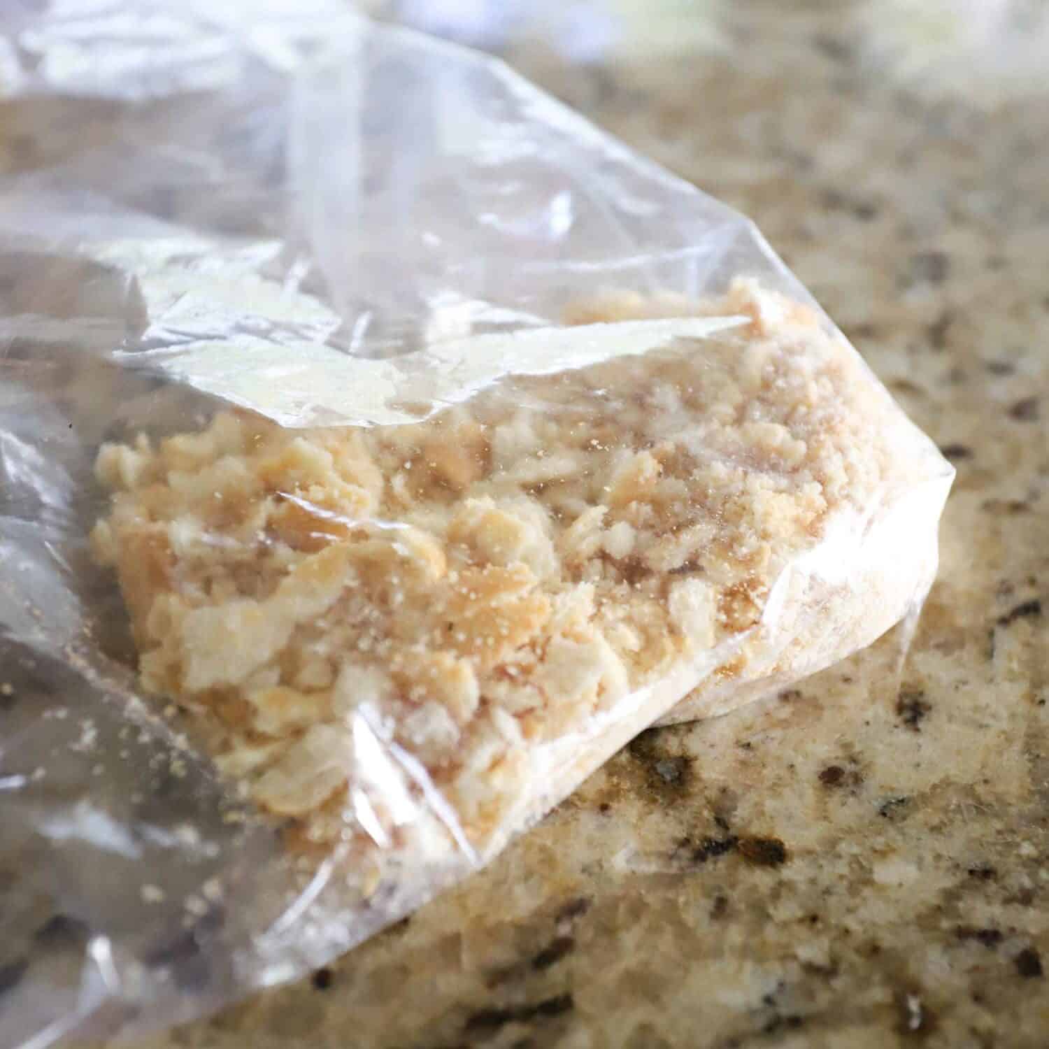 Bag of crushed Ritz crackers.